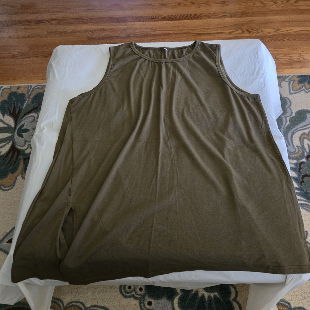 Olive Green Women's Tank Top That Can Be Worn Long Or Tied On Right Bottom